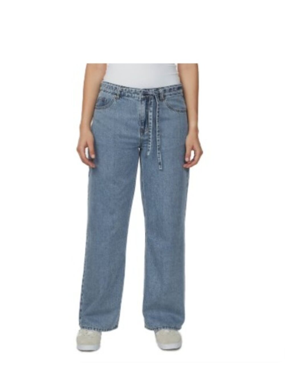 Classic Light Blue Wide Leg Jeans with Tie Belt